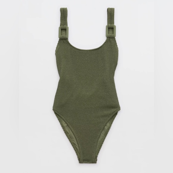 NWOT! AERIE Shimmery Crinkle Birthday Scoop Cheekiest One Piece Swimsuit - Picture 4 of 15